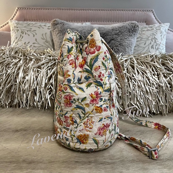 Vintage VERA BRADLEY Perennials 1998 Backpack Sling USA Cream Blue Pink Floral - Picture 9 of 17
